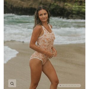 Geode One-Piece Swimsuits, Orange Floral Paisley and Brown Underwire Catania